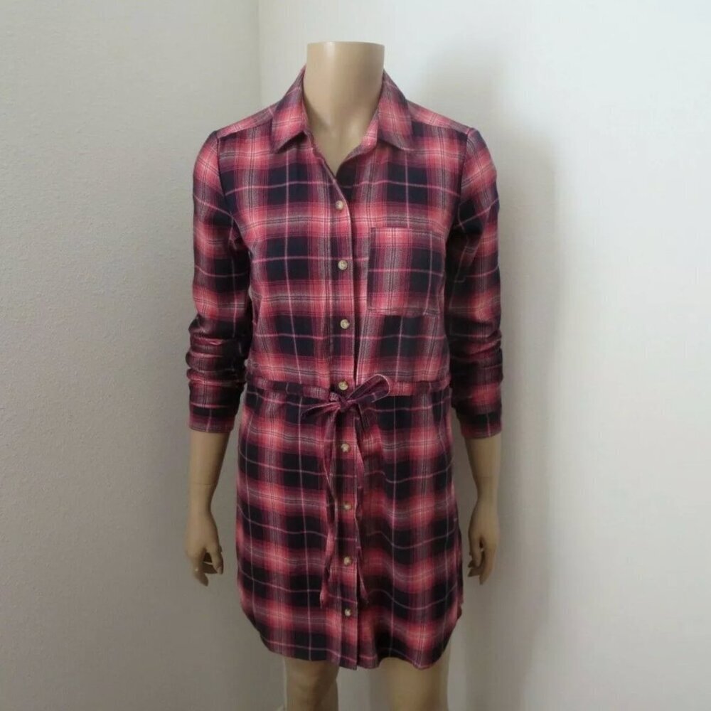 NWT Abercrombie Womens Plaid Shirt Dress Size XXS Red & Navy Blue